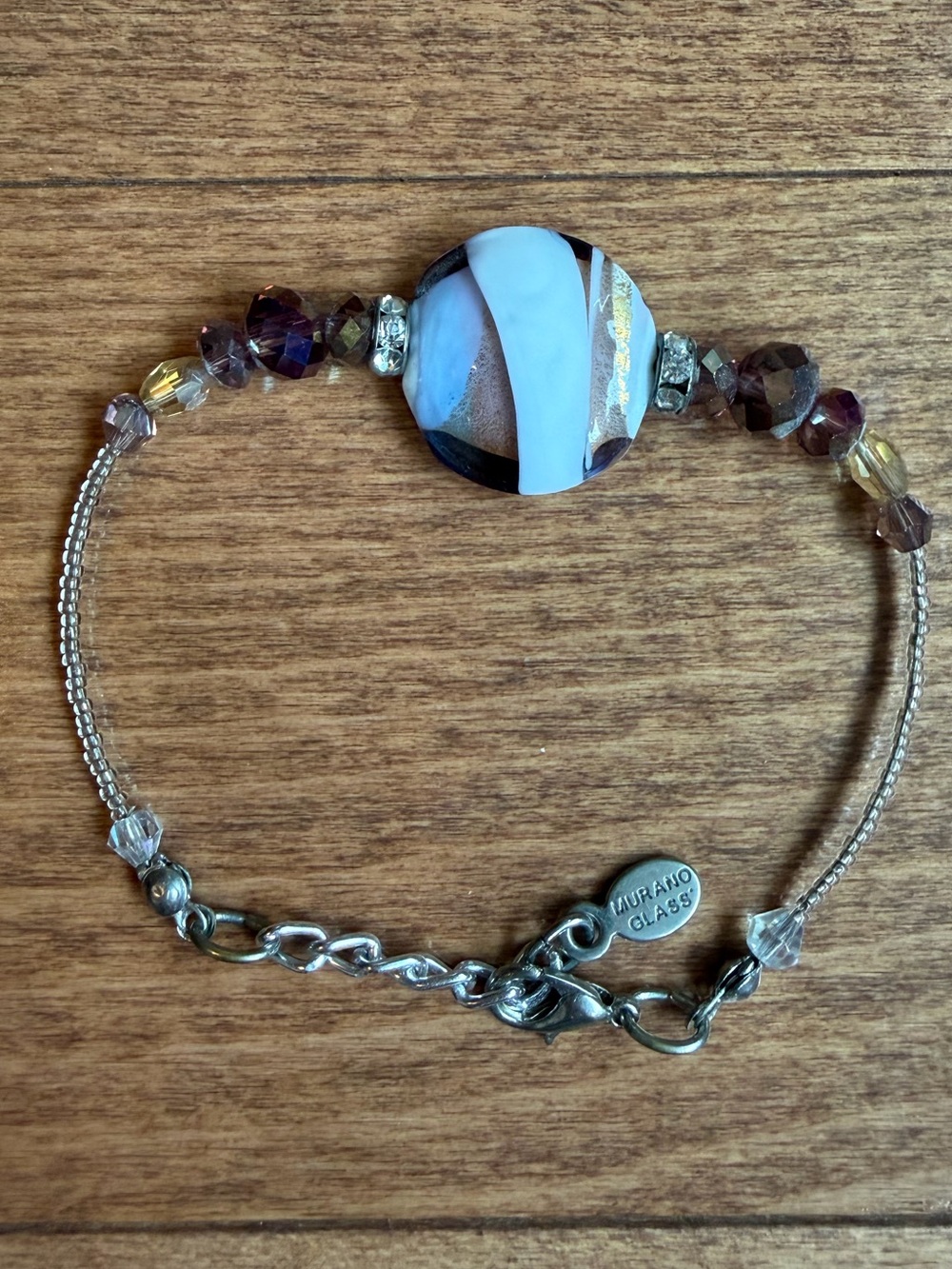 Murano Lavender and Gold Accent Bead Bracelet